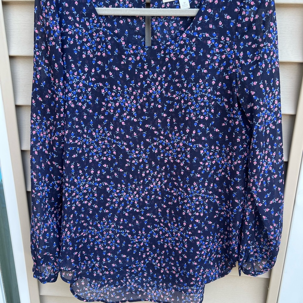 LC Lauren Conrad Navy Floral Blouse